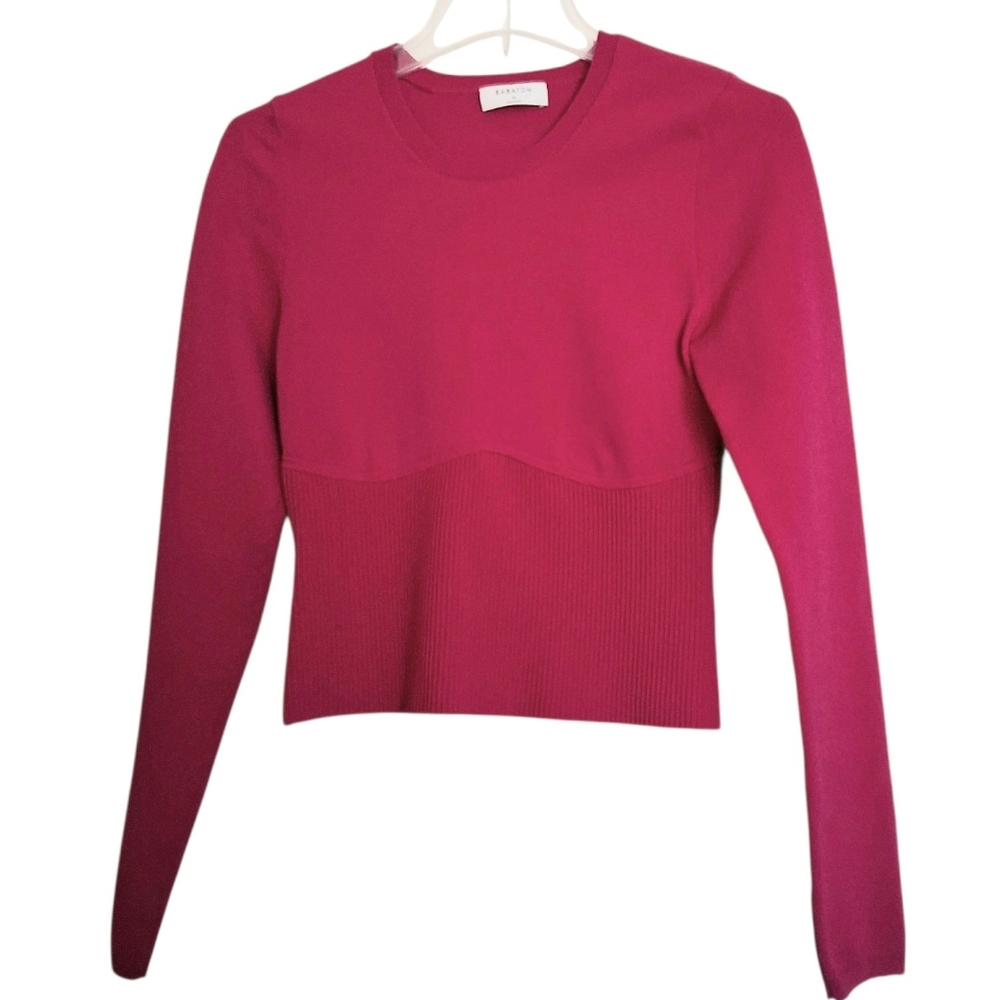 Aritzia Babaton Sculpt Knit Empire Ling Sleeve Sweater Top Sz Med Hot Pink